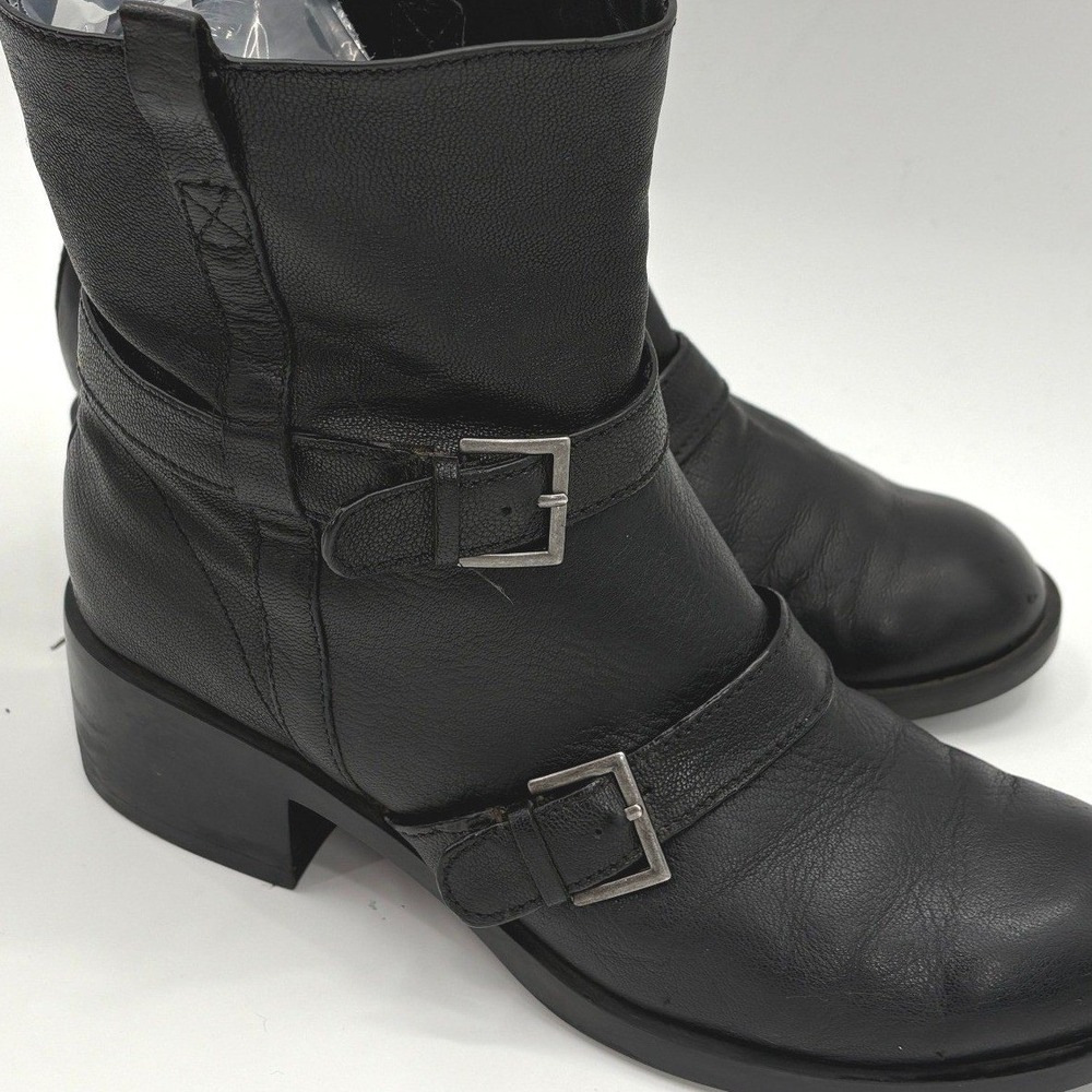 Cole Haan Nike Air Black Leather Moto Engineer Ankle Boots Women's 10B